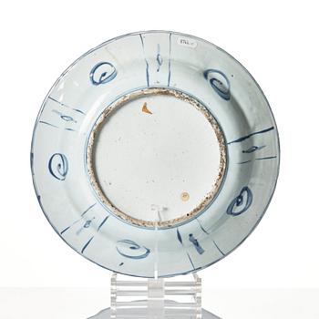A blue and white kraak dish, Ming dynasty, 17th Century.