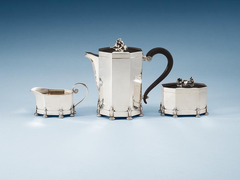 An Atelier Borgila three pieces of silver coffee service, Stockholm 1929.