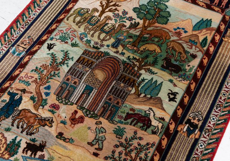 Carpet, Tabriz, figural, approx. 142 x 98 cm.