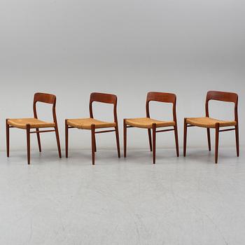 NIELS OLE MØLLER, a set of 4 
 1950's-/60's teak chairs.