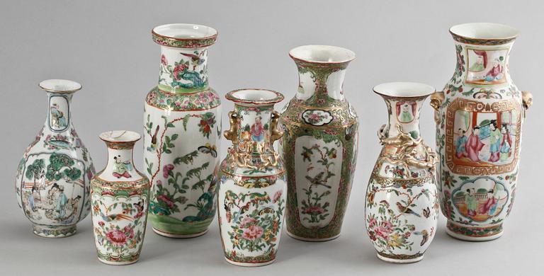 VASER, 7 st olika, porslin, Kanton, Kina 1800-tal.