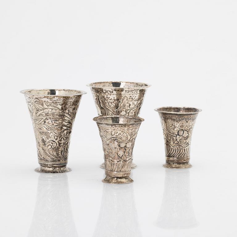 Four silver beakers, Sweden, 18th century.