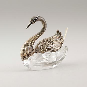 SALTKAR, silver och glas, 1900-talets mitt.