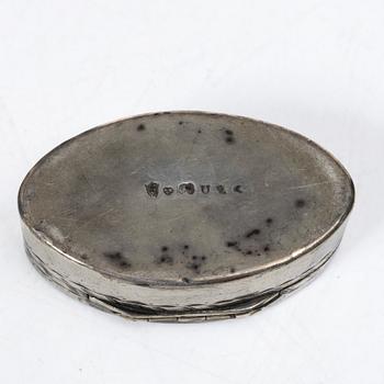 Five silver boxes, 19th century.