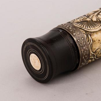 A bone, metal and wood opium pipe, probably China, circa 1900.