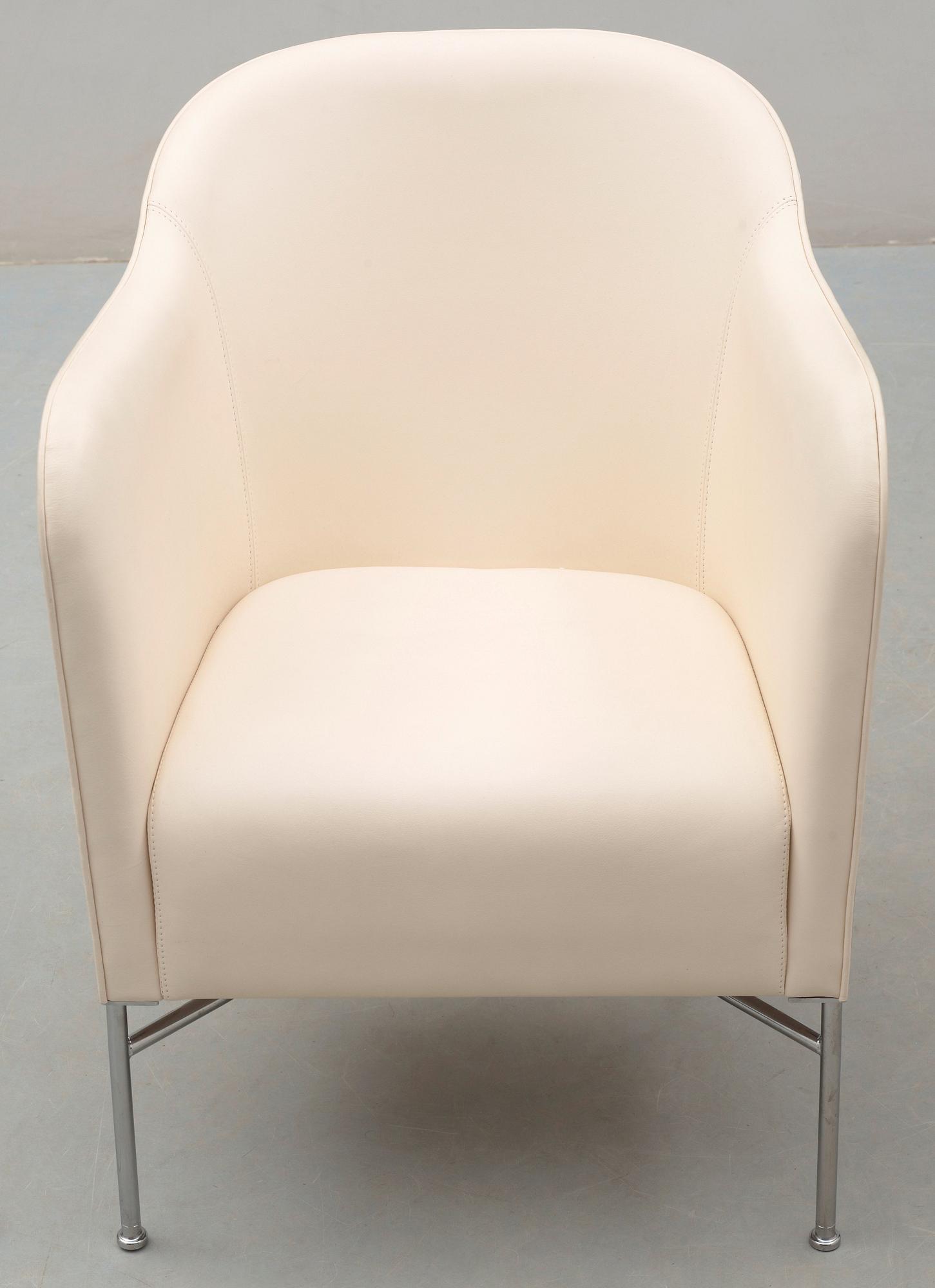 A Mats Theselius chromed steel and white leather easy chair, 'Star', Källemo, Värnamo, Sweden 2009.