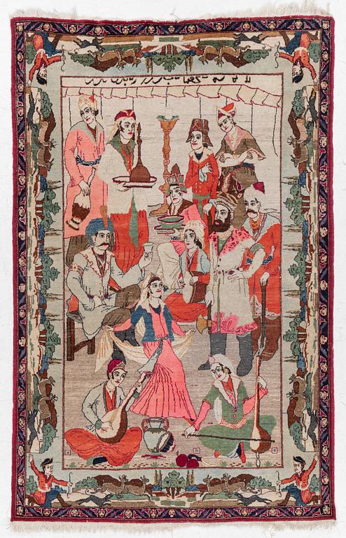 Carpet, Figural Keshan, approx. 200 x 130 cm.