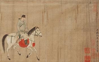 194. A Ming-style painting of a man riding on a horse, late Qing dynasty (1644-1912).