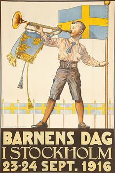 Torsten Schonberg · Torsten Schonberg, a lithographic poster, 'Barnes Dag i Stockholm', A. BörtzellsTr. A.B. Stockholm, 1916.