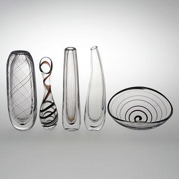 VASER, glas, 5 st, Vicke Lindstrand, Kosta.