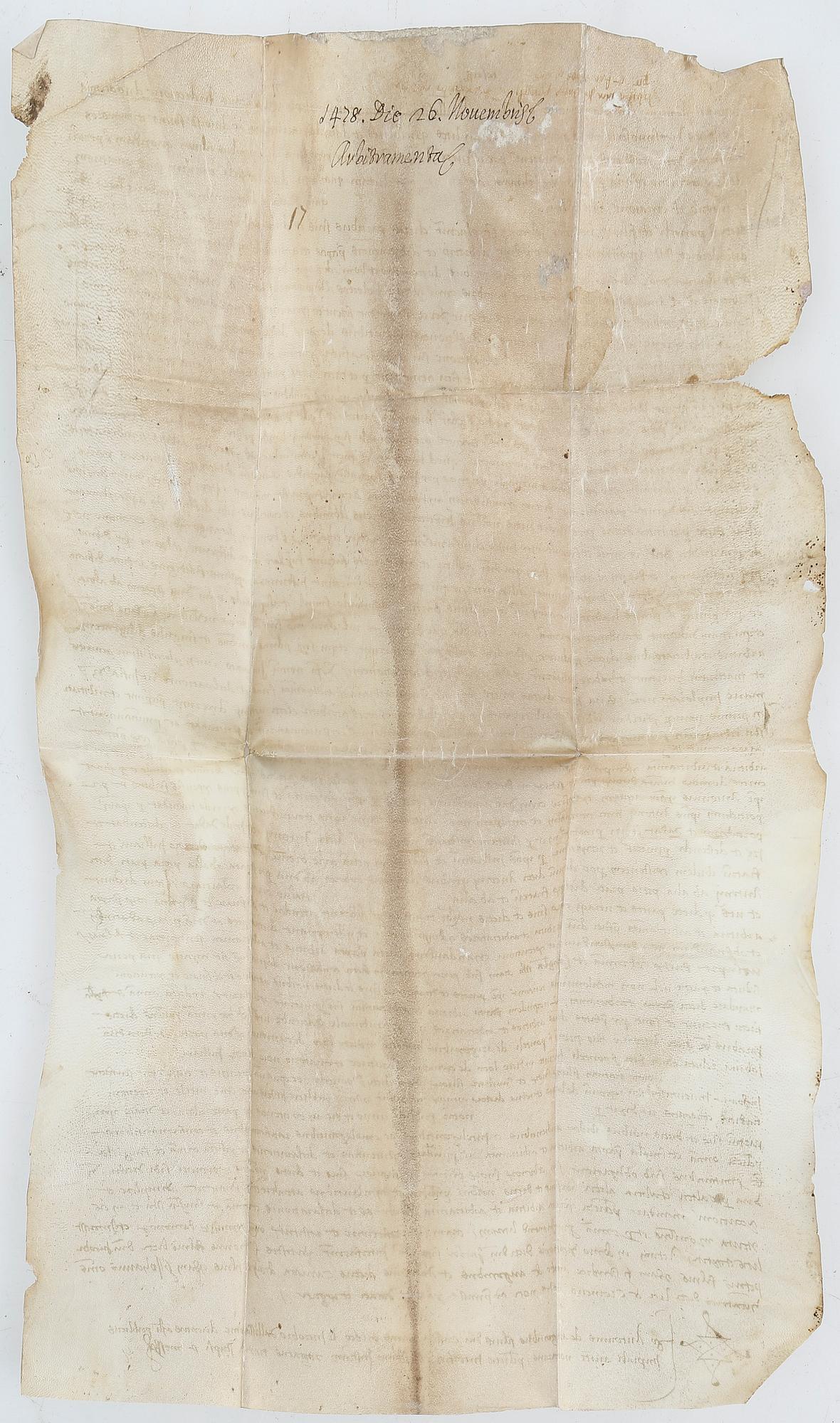 PERGAMENTDOKUMENT, daterat 26 november 1478.