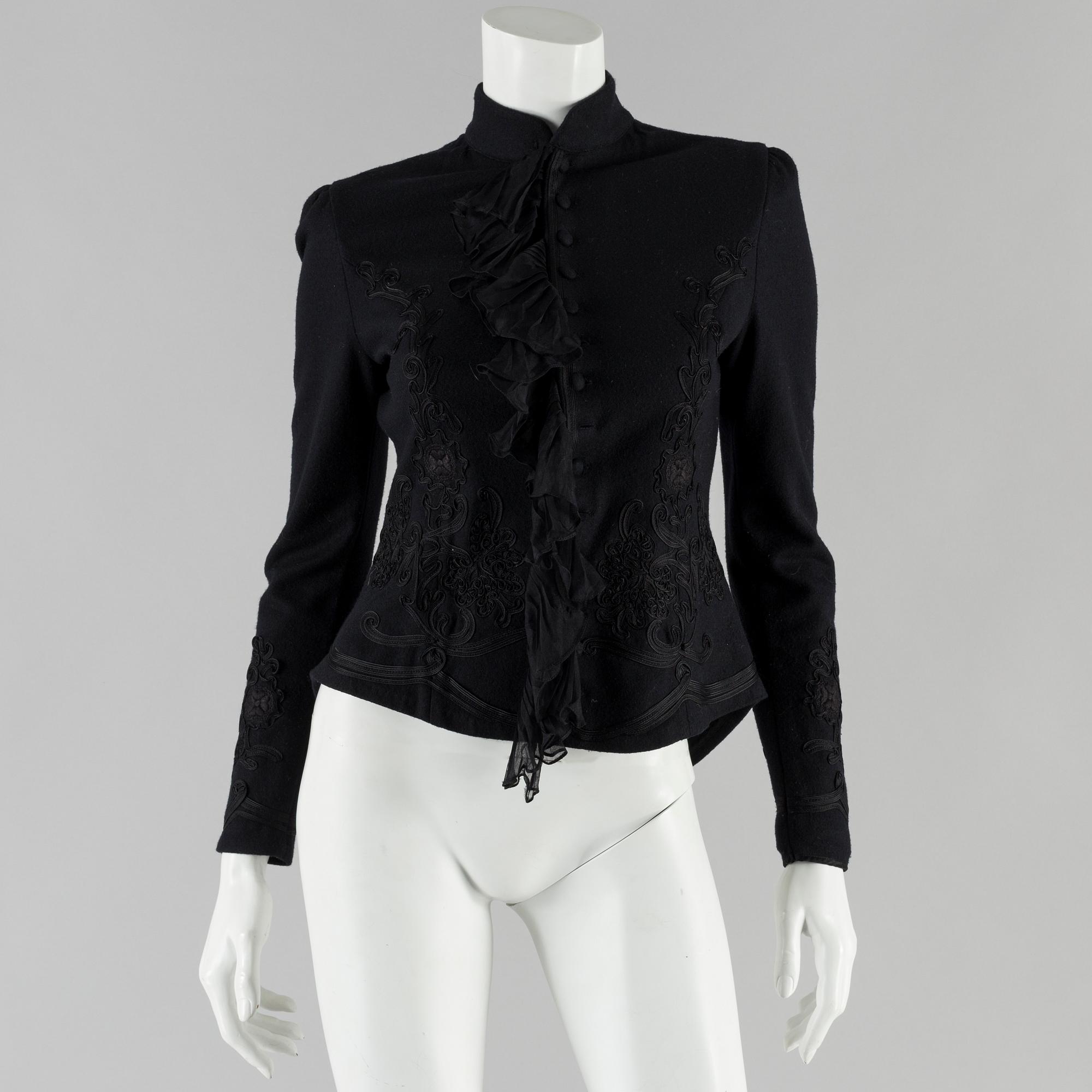 A black wool jacker by Ralph Lauren.