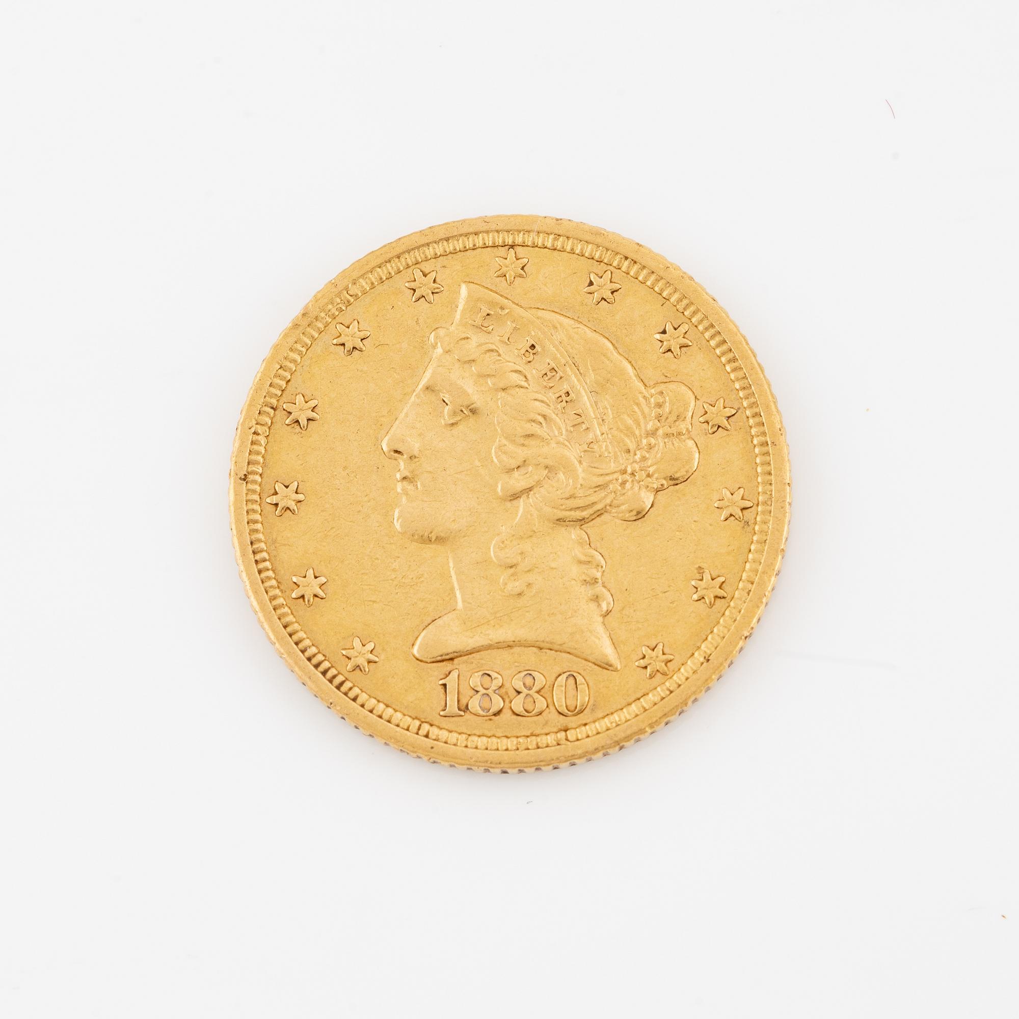 A US 5 dollar goldcoin 1880,