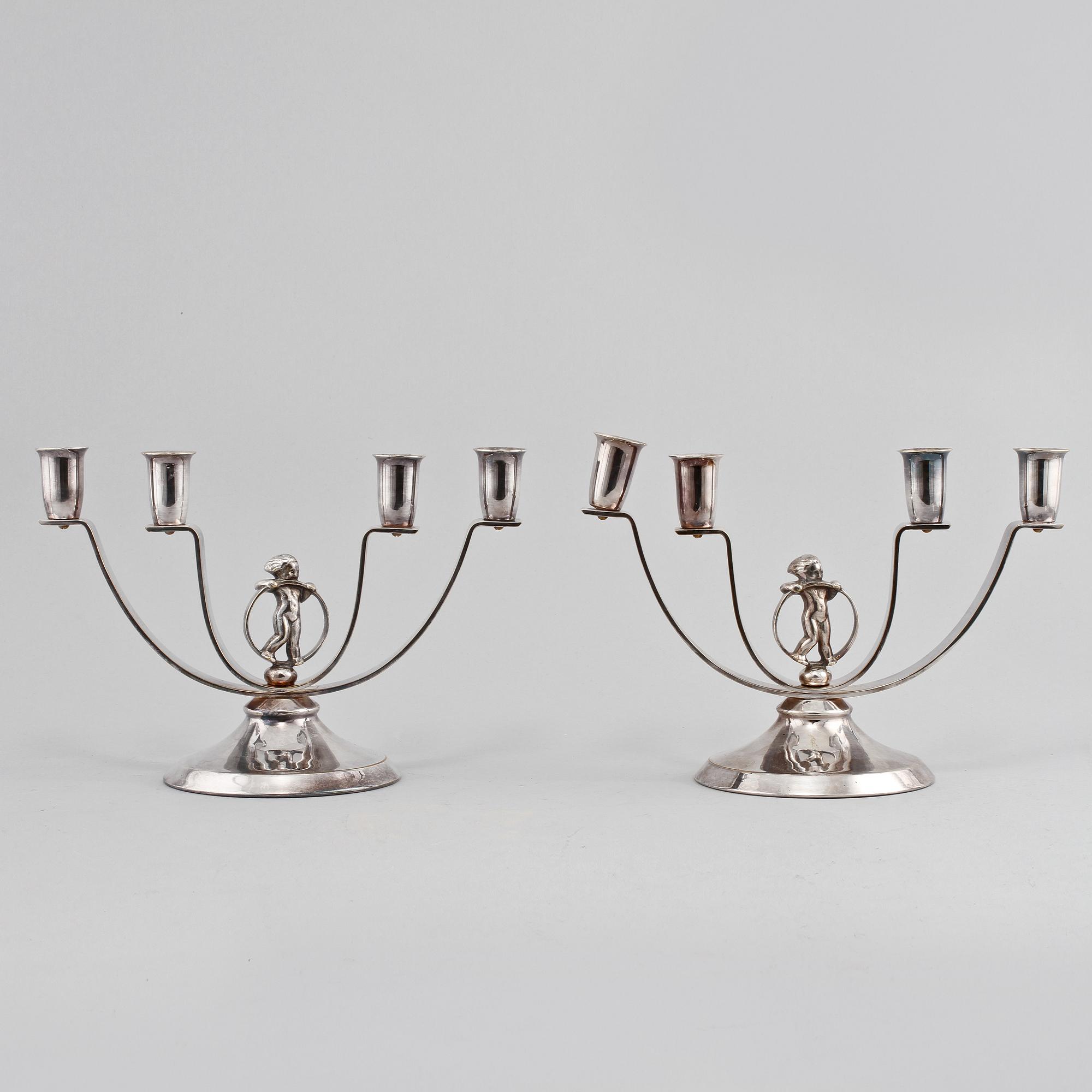 KANDELABRAR, ett par, nysilver, Art déco, 1900-talets första hälft.