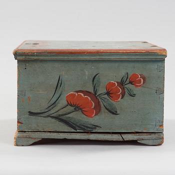 a painted swedish wooden box dated 1812.