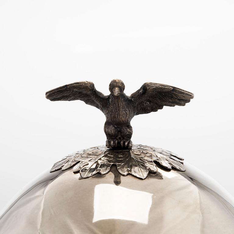 An Empire Style silver sugar bowl with lid, maker's mark of Carl Gustaf Herpel, Stockholm 1818.
