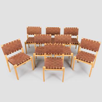 Alvar Aalto, a set of 8 chairs, model 611, Artek, Finland, late 20th century.
