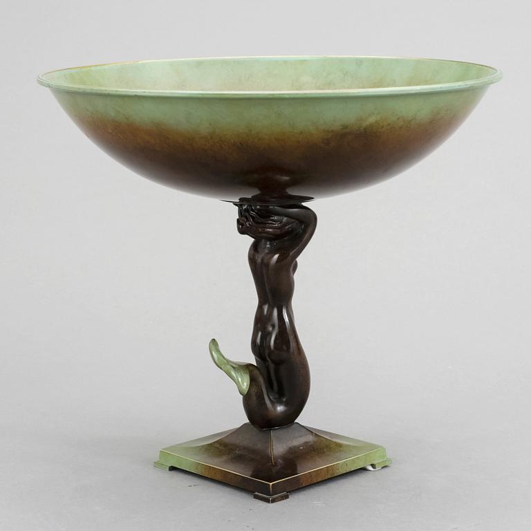 SKÅL PÅ FOT, patinerad brons, Ystad-Brons, 1900-tal.