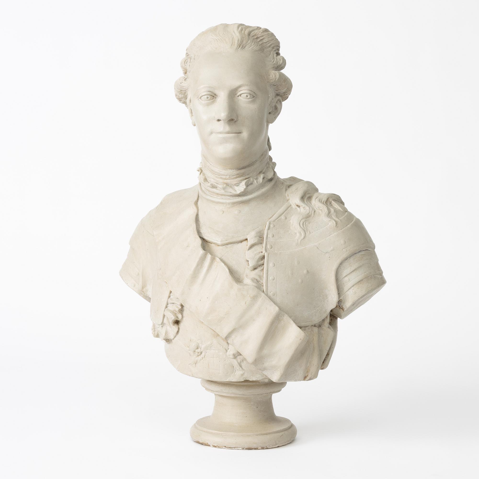 Johan Tobias Sergel, after, a plaster bust of king 'Gustav III' of Sweden, early 20th century.