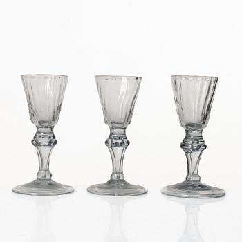 A set of five fluted glasses, 19th century.