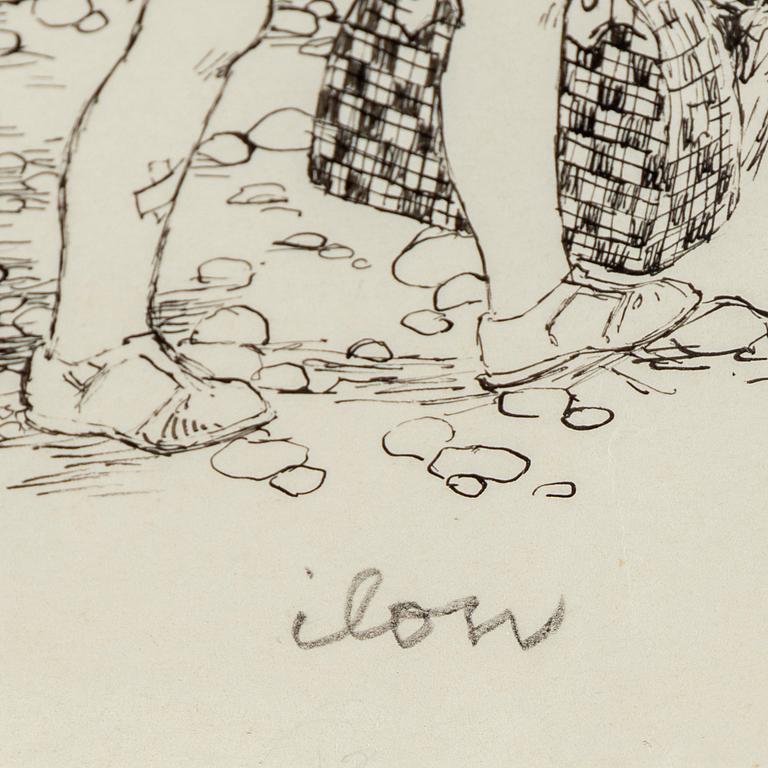 ILON WIKLAND, ink drawing, signed ilon in pencil.