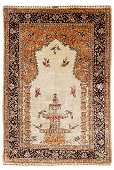 365. A semi-antique/old pictoral silk Hereke rug, West Anatolia, c. 152 x 103 cm.