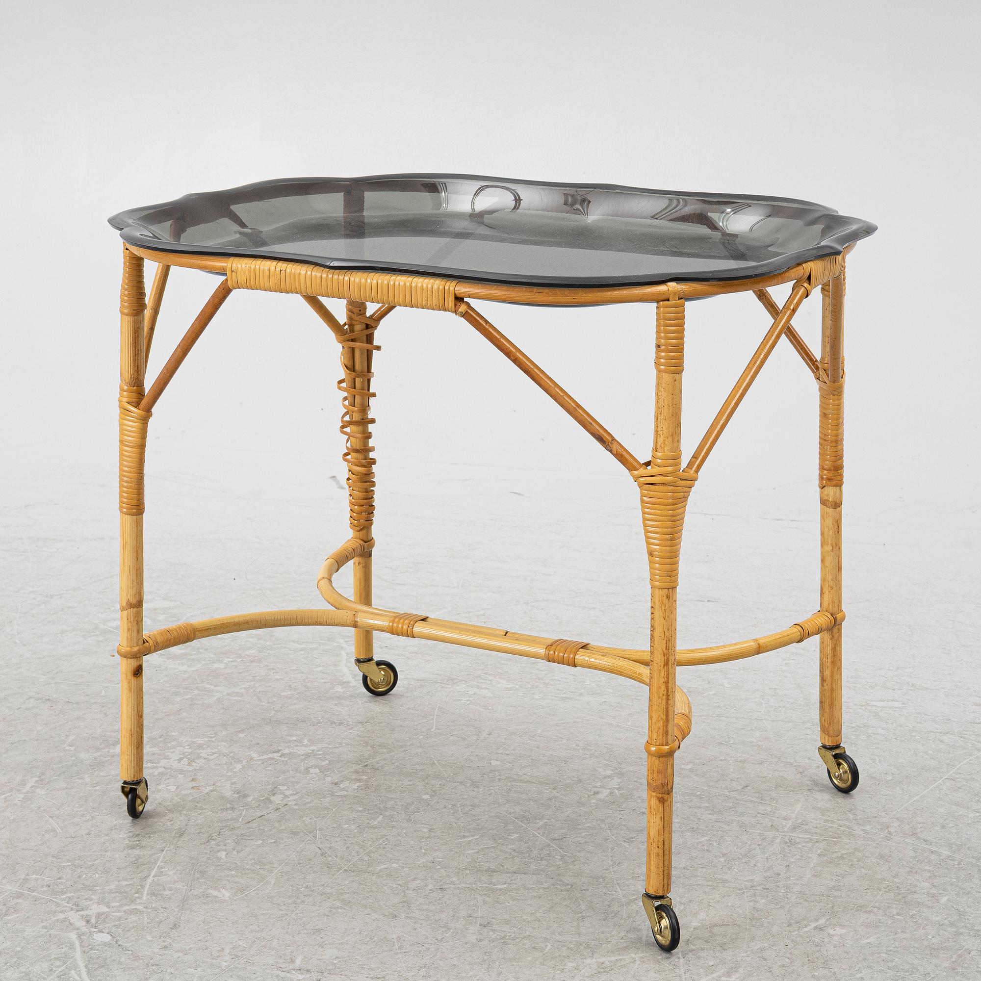 Brick table, rattan, Svenskt Tenn, mid-20th century.