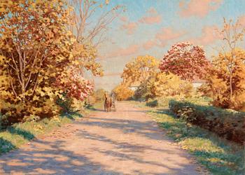 63. Johan Krouthén, Autumn landscape with horse and cart.