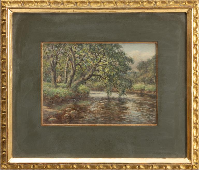 Dixon Clark, Sommarlandskap med fiskare vid flod.