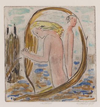 Hans Wigert, handkolorerad torrnålsetsning, signerad Hans Wigert.