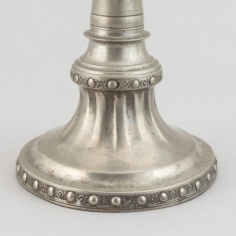 2+1 swedish pewter candlesticks, mark of Martin Gustaf Moberg, Jönköping 1791-93.