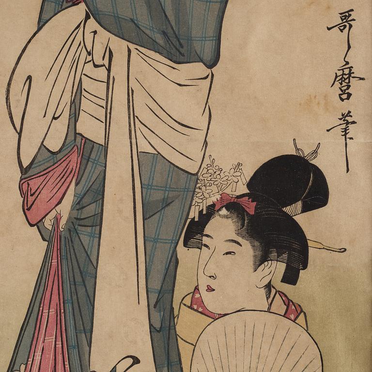 UTAMARO KITAGAWA (c.1753-1806), efter, färgträsnitt. Japan, 1800-tal.