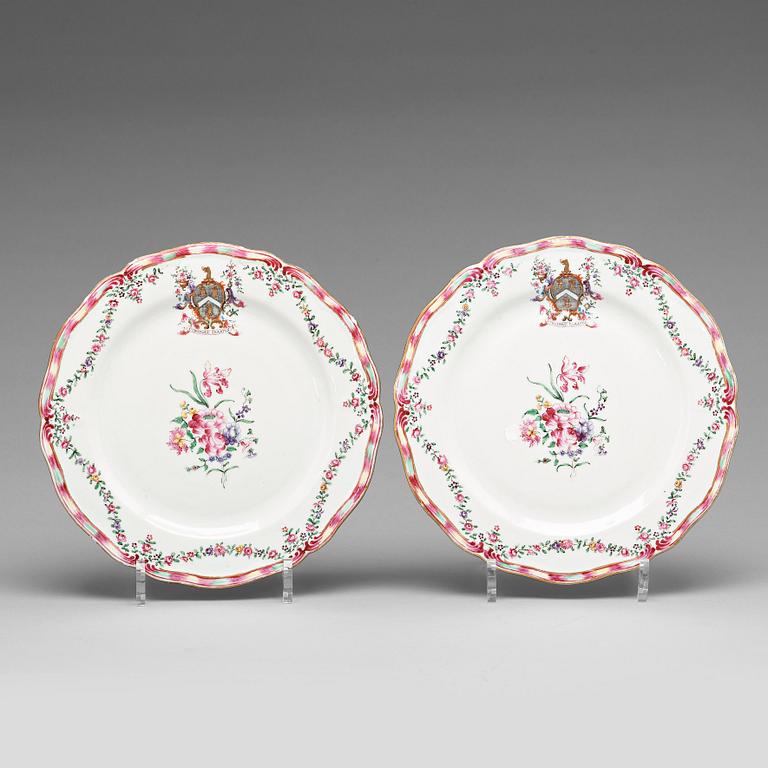 A pair of armorial famille rose plates, Qing dynasty, Qianlong (1736-95).