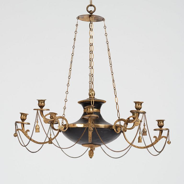 A late Gustavian early 19th century eight-light hanging-lamp.