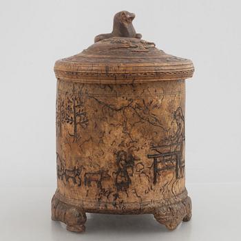 A Norwegian burr-birch tankard, circa 1800.