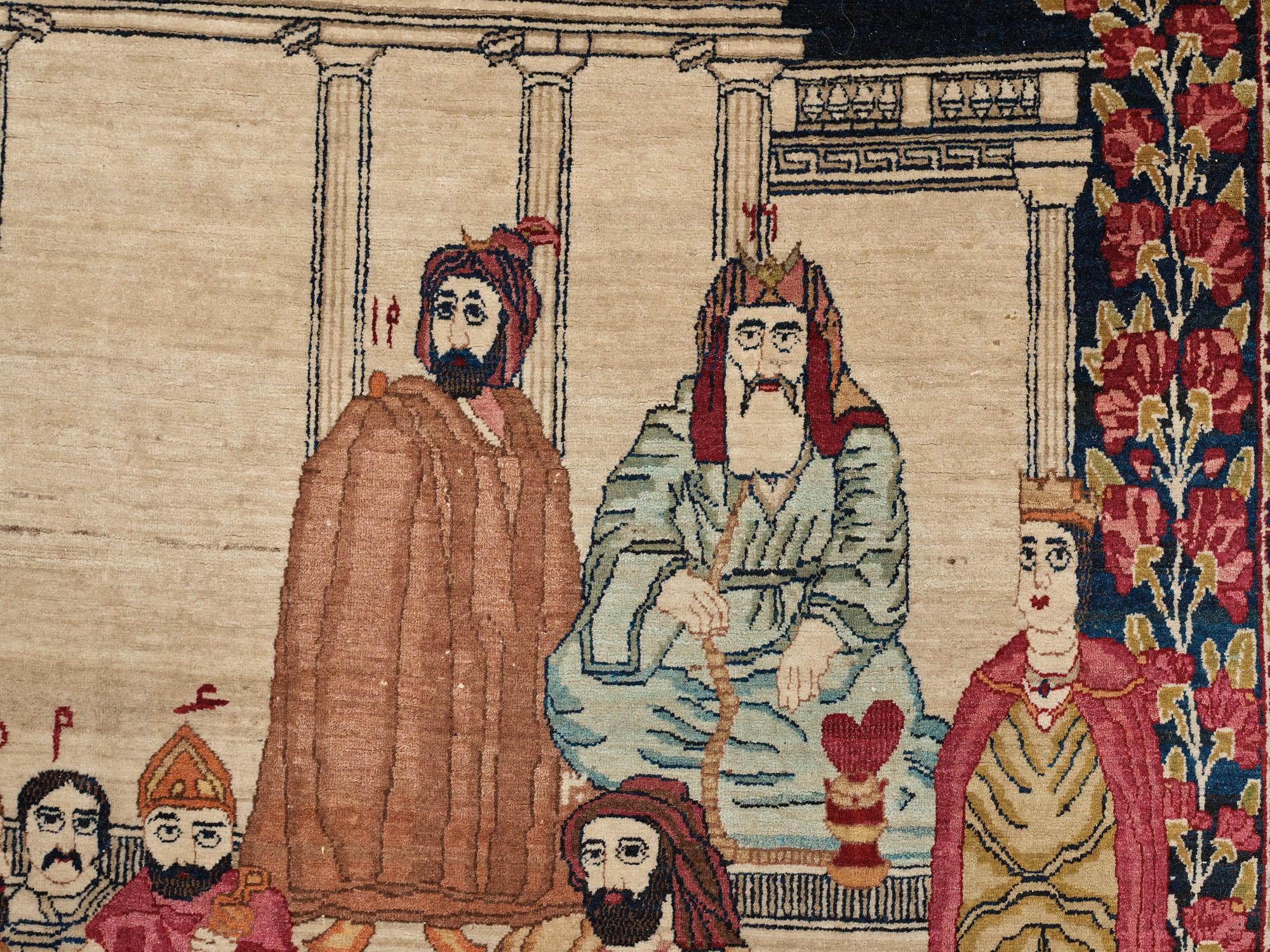 MATTO, an antique Kerman Laver figural, "the Rulers of the World", ca 236,5 x 140,5-143,5 cm.