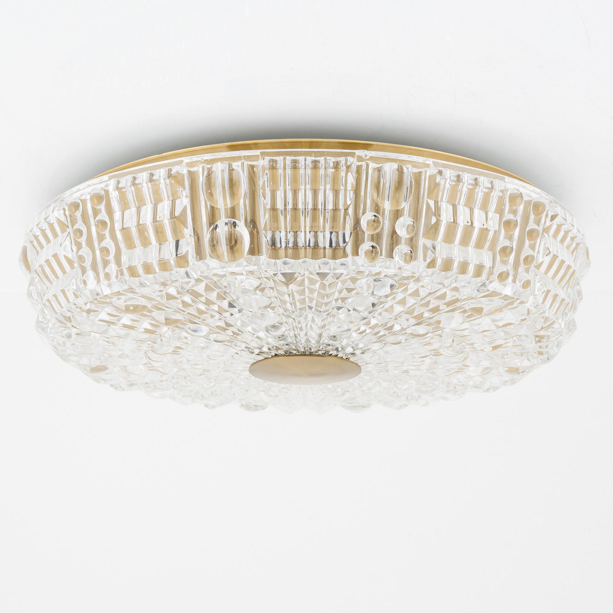 A glass and metal ceiling light by Carl Fagerlund for Orrefors, second half of the 20th century.