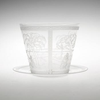 SKÅL med FAT, glas, Edward Hald, Orrefors, signerad och daterad 1925.