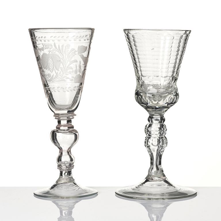 A german cut glass beaker, and a an engraved beaker, 18th century.