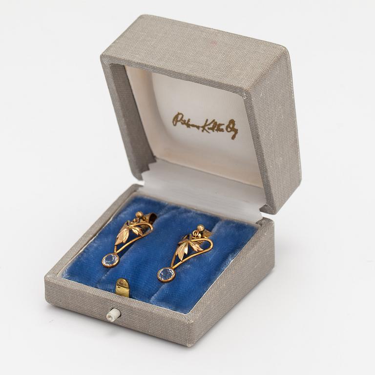 Örhängen, 18K guld, akvamariner. Pirkan kulta, Tammerfors 1956.