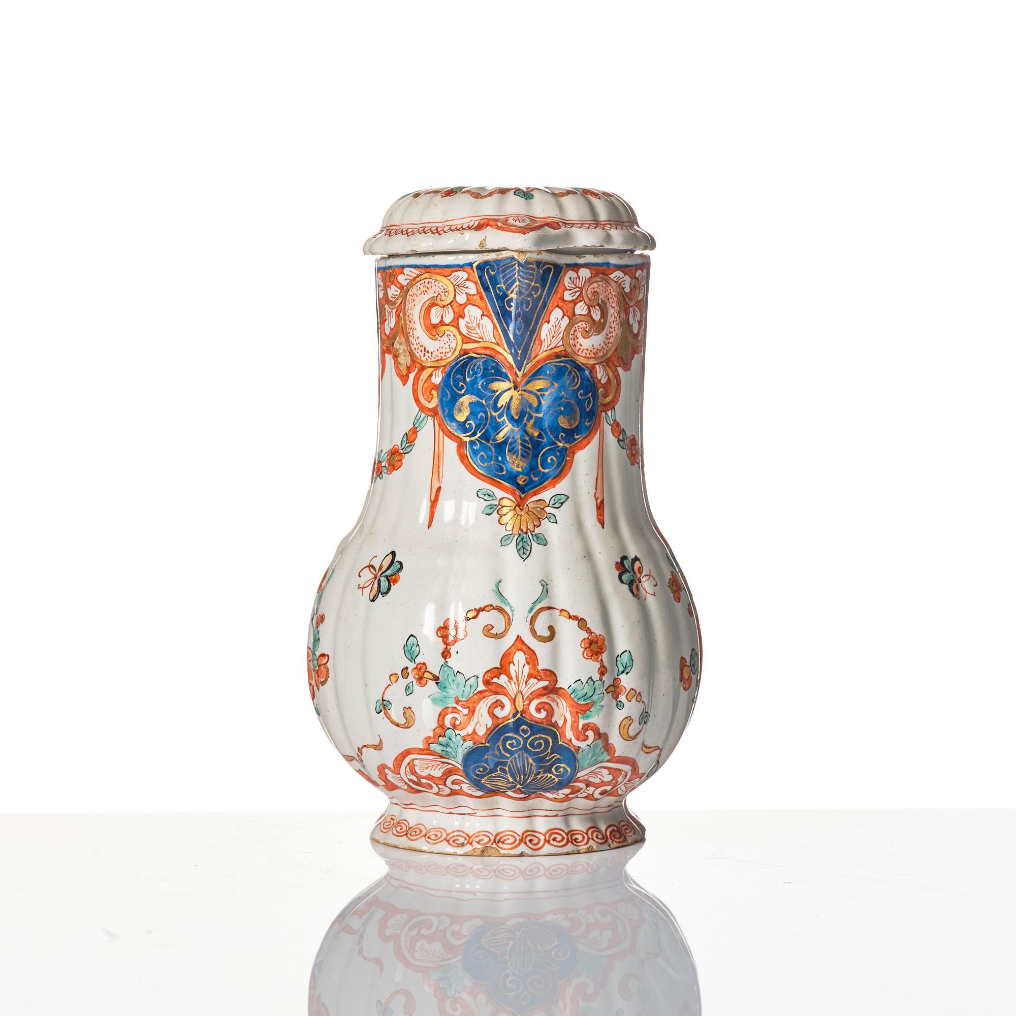 A Dutch Delft polychrome faience ewer, early 18th Century.