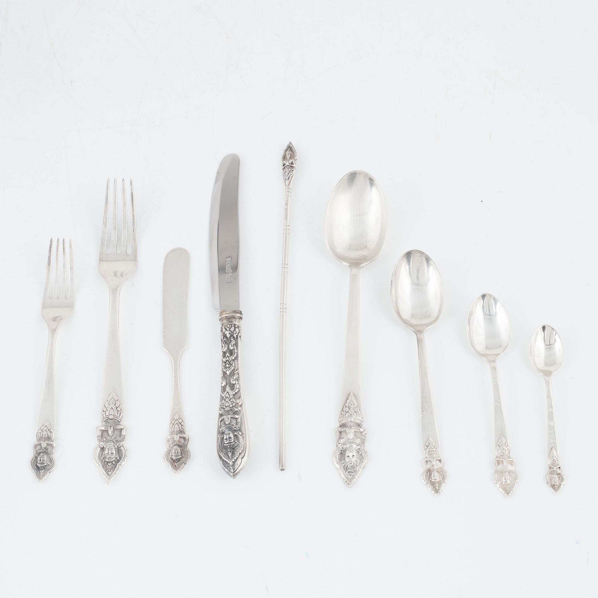 Bestickservis, 101 delar, sterlingsilver, Thailand.