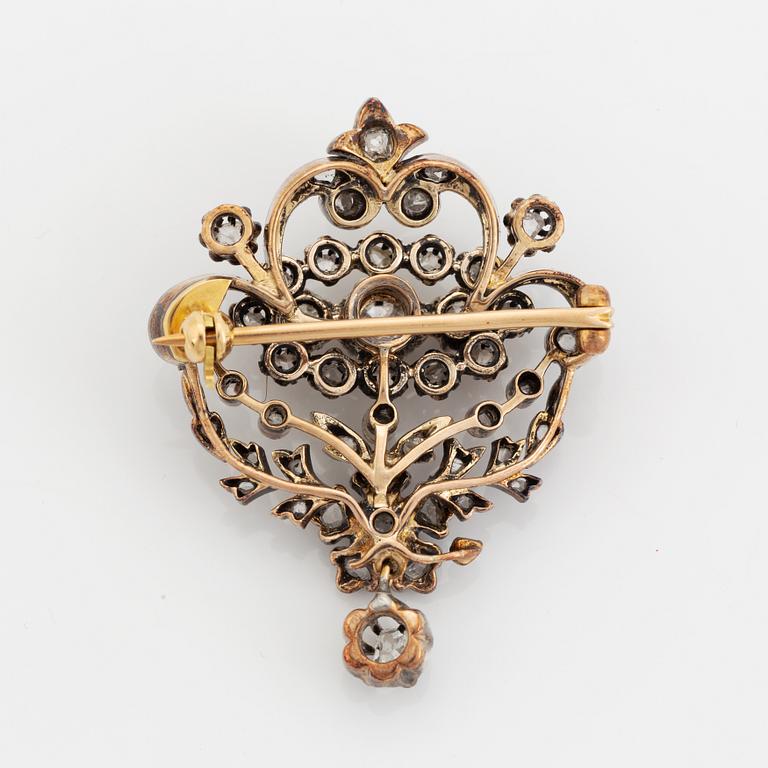 Brosch, med gammalslipade och rosenslipade diamanter.