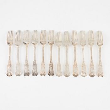 Twelve silver forks, model 'Engelsk Snäck', by Carl Tengstedt, Gothenburg, Sweden, 1856.