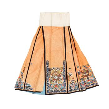 A Chinese embroidered silk skirt/apron, Qing dynasty.