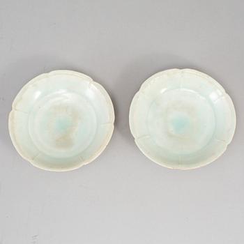 Two celadon glazed dishes, Song/Yuan Dynasty.