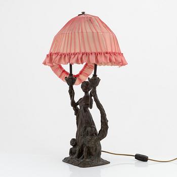 Hjördis Nordin-Tengbom, bordslampa, brons, omkring år 1900, signerad Hjördis NT.