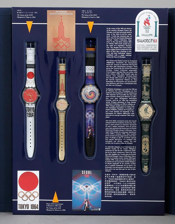 ARMBANDSUR, 9 st, "Swatch Historical Olympic Games Collection", Swatch, 1995.