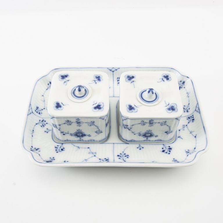 Writing set, three pieces "Musselmalet half lace" Royal Copenhagen Denmark porcelain.