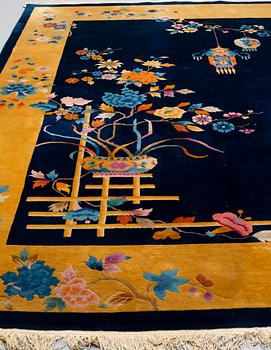 A CARPET, China, ca 358,5-361,5 x 362 cm (as well as 2 cm flat weave at the ends).